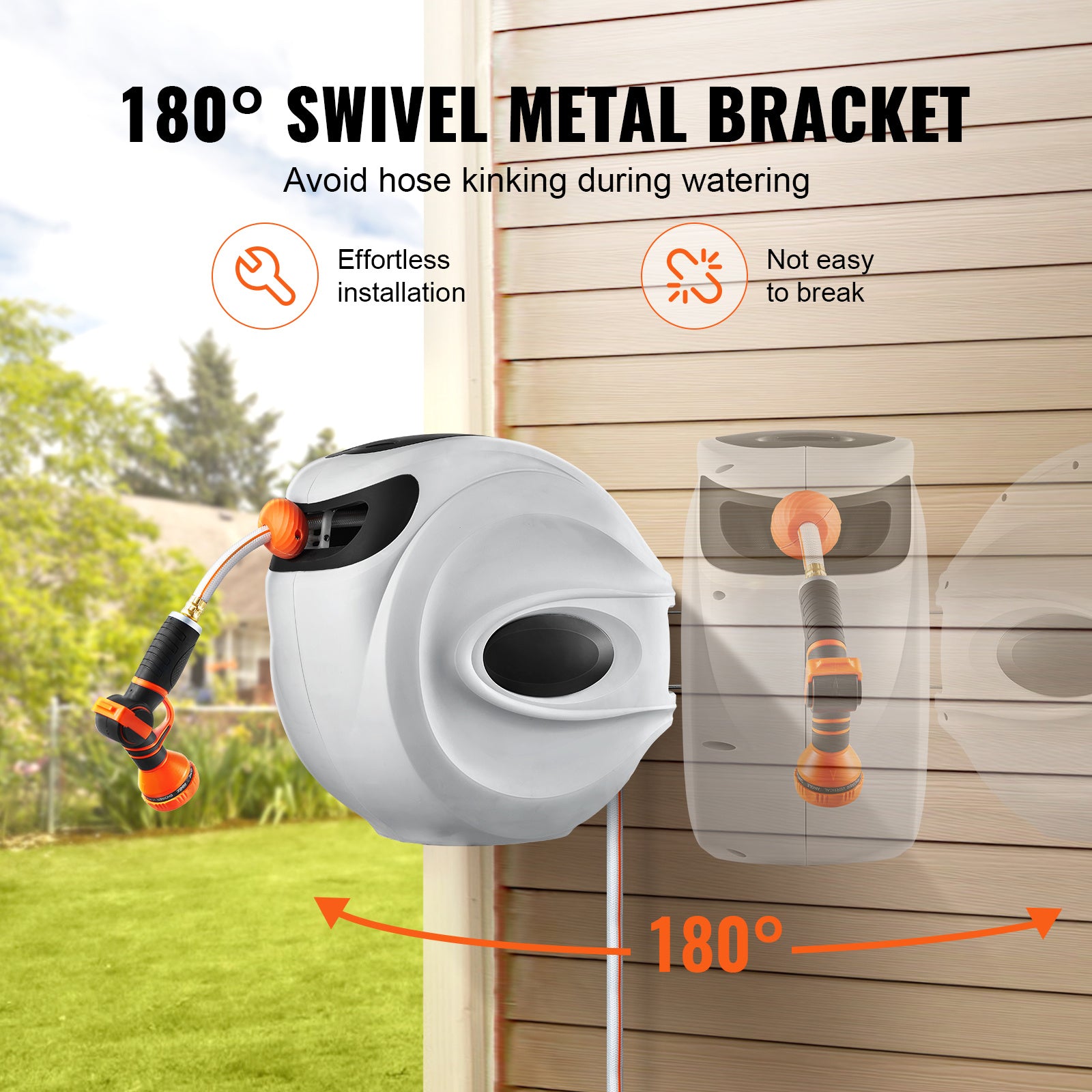 VEVOR Retractable Hose Reel – 100 ft Wall-Mounted with 9-Pattern Nozzle