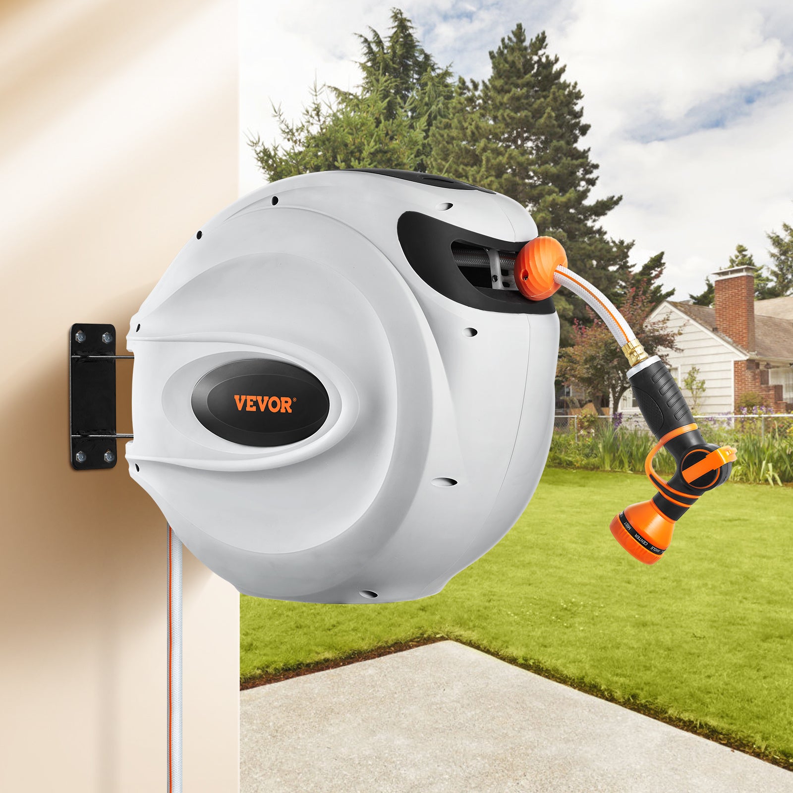 VEVOR Retractable Hose Reel – 100 ft Wall-Mounted with 9-Pattern Nozzle
